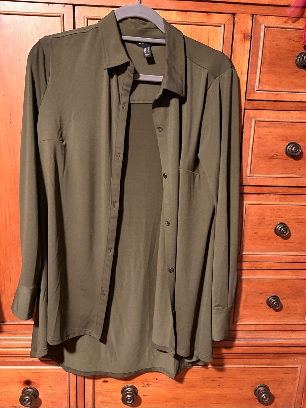 H by Halston Olive Green Lightweight button down blouse